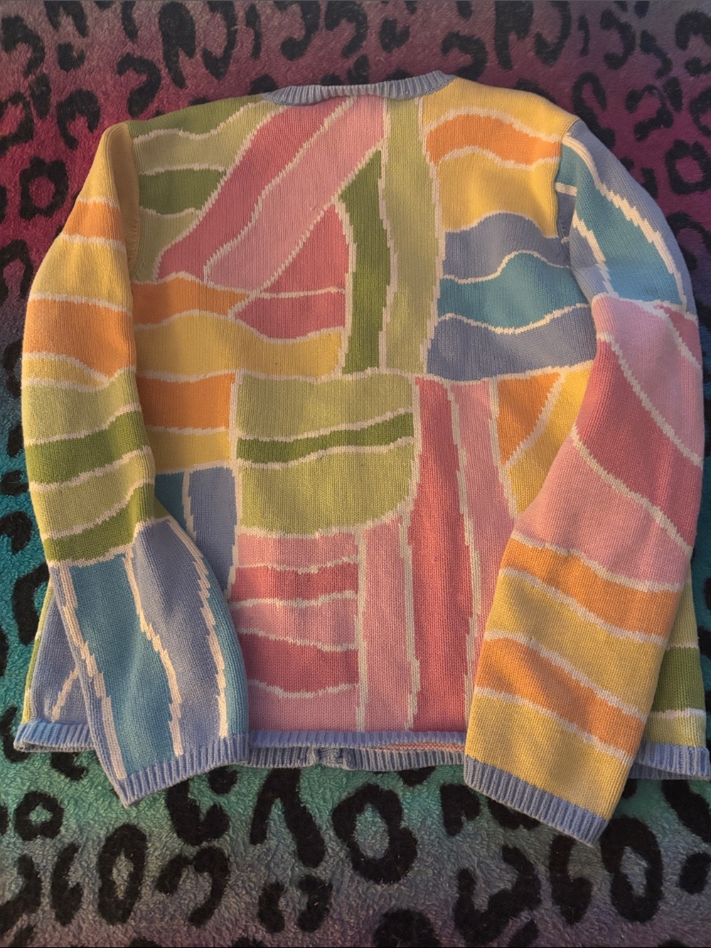 Vintage Talbots Pastel Patchwork Button Cardigan - Pink Blue Yellow Green Cream - Picture 5 of 6